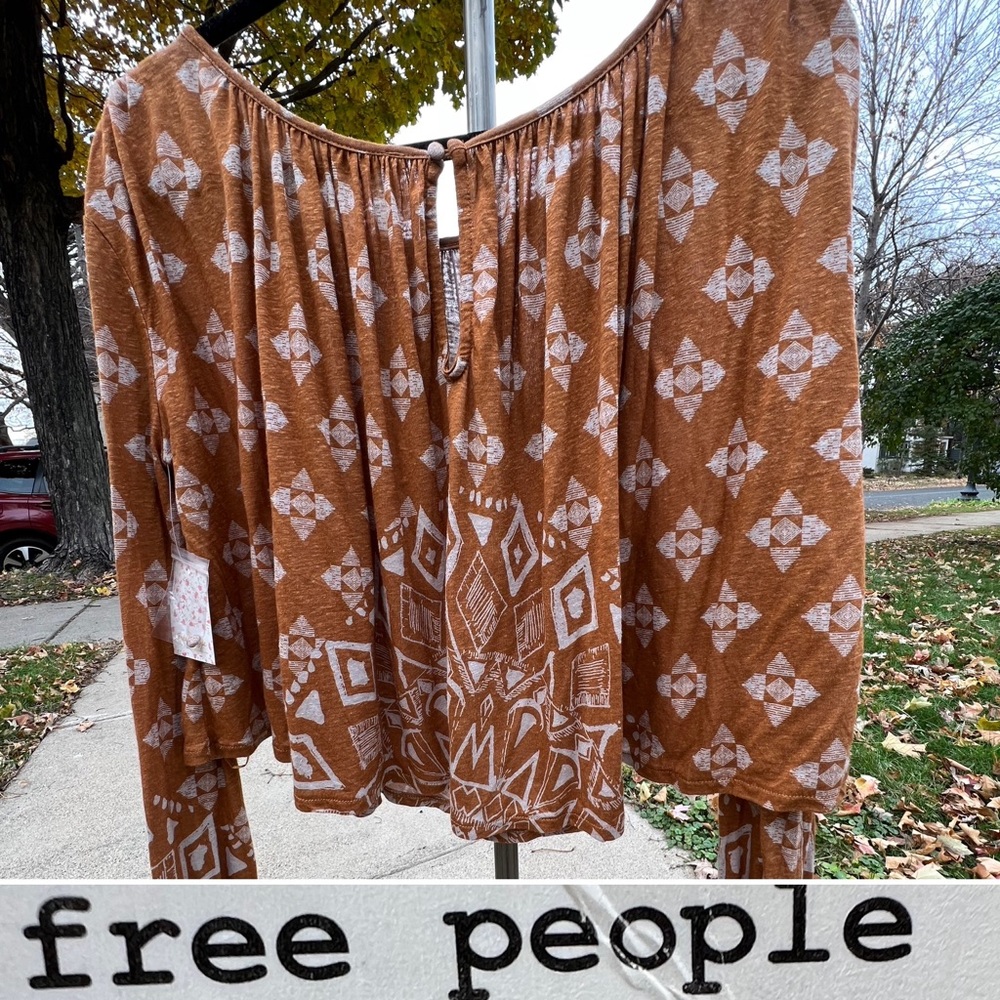 🍂Free People Dazed Swing Long Sleeve Crop Top Women’s Small Brown/Tobacco Boho